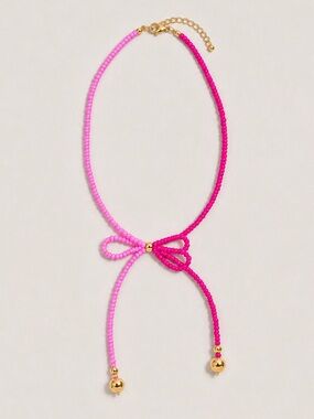 New! Preppy Colorful Pink Beaded Bow Necklace NWOT 5067